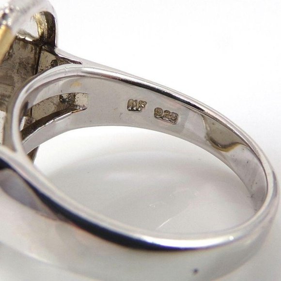 Sterling Silver Gold Vermeil Patchwork Circle Natural Diamond Accent Ring Size 9 - Picture 5 of 6